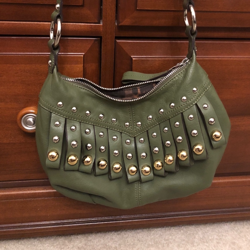 B Makowsky Leather studded hobo bag